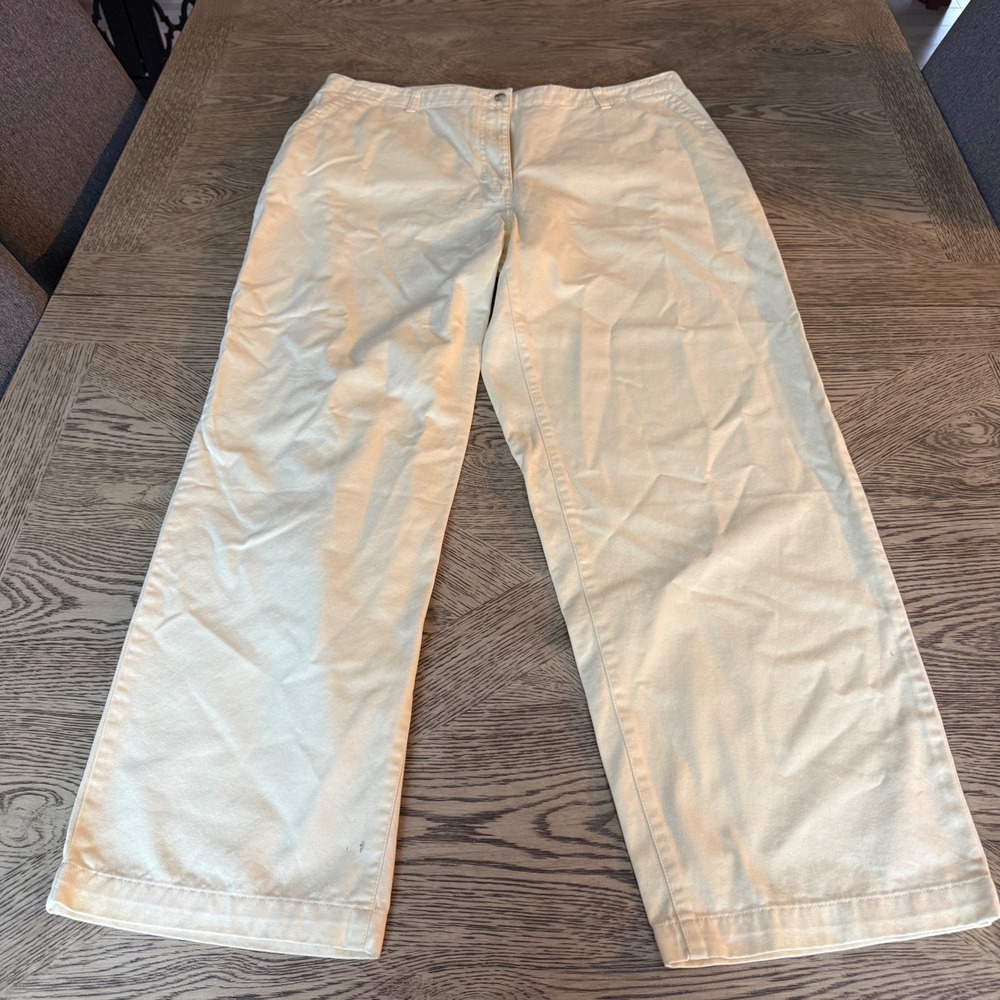 LL Bean Womens Classic Chino Pants Cotton Light Yellow Straight Leg Size 20R NWT